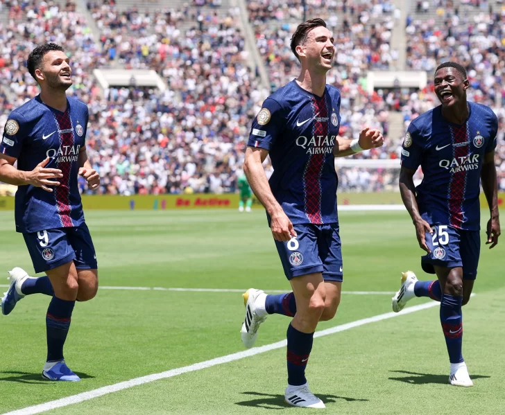 Jugadores del PSG con su particular festejo de gol