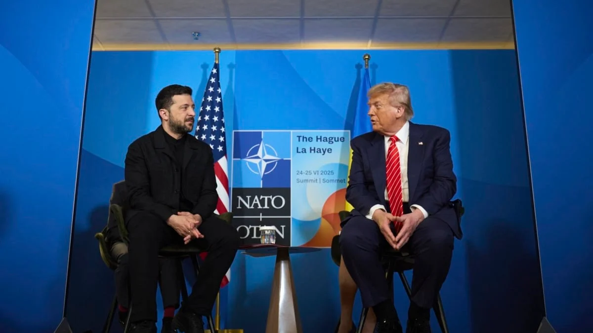 Volodymyr Zelensky y Donald Trump reunidos en la cumbre de la OTAN