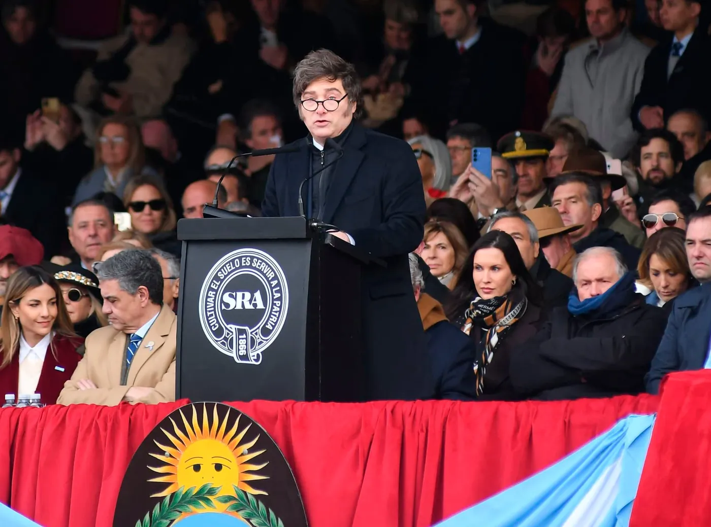El presidente Javier Milei dando su discurso en la apertura de la Exposición Rural 2025