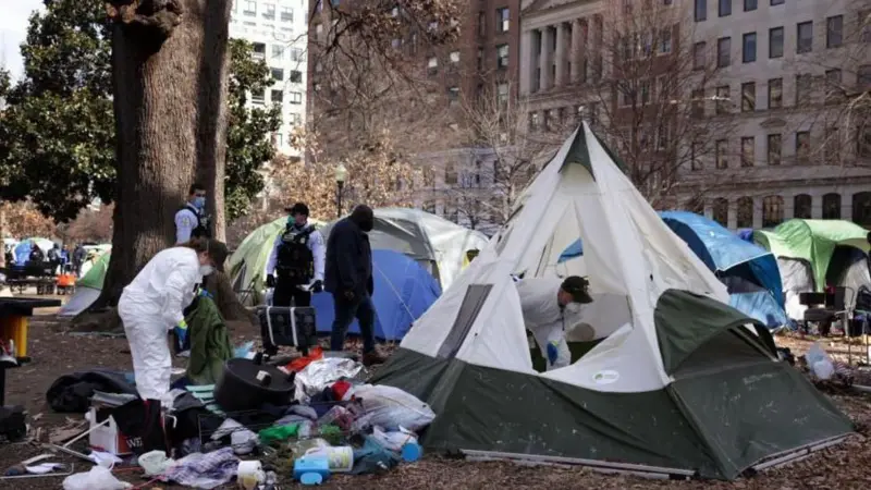 Un campamento de tiendas de campaña en el centro de Washington DC, en 2023.